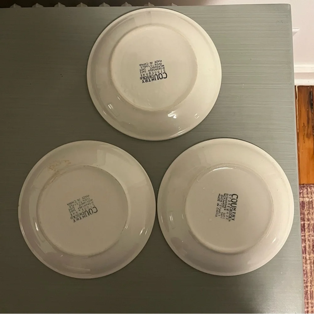 Country Crock Stoneware 3 Dessert Plates Green